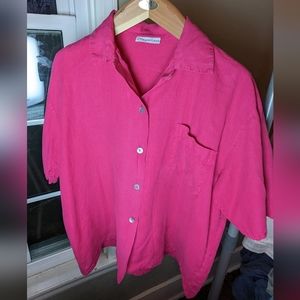 M 100% linen bryn Walker oversized pink short sleeve button-down blouse.